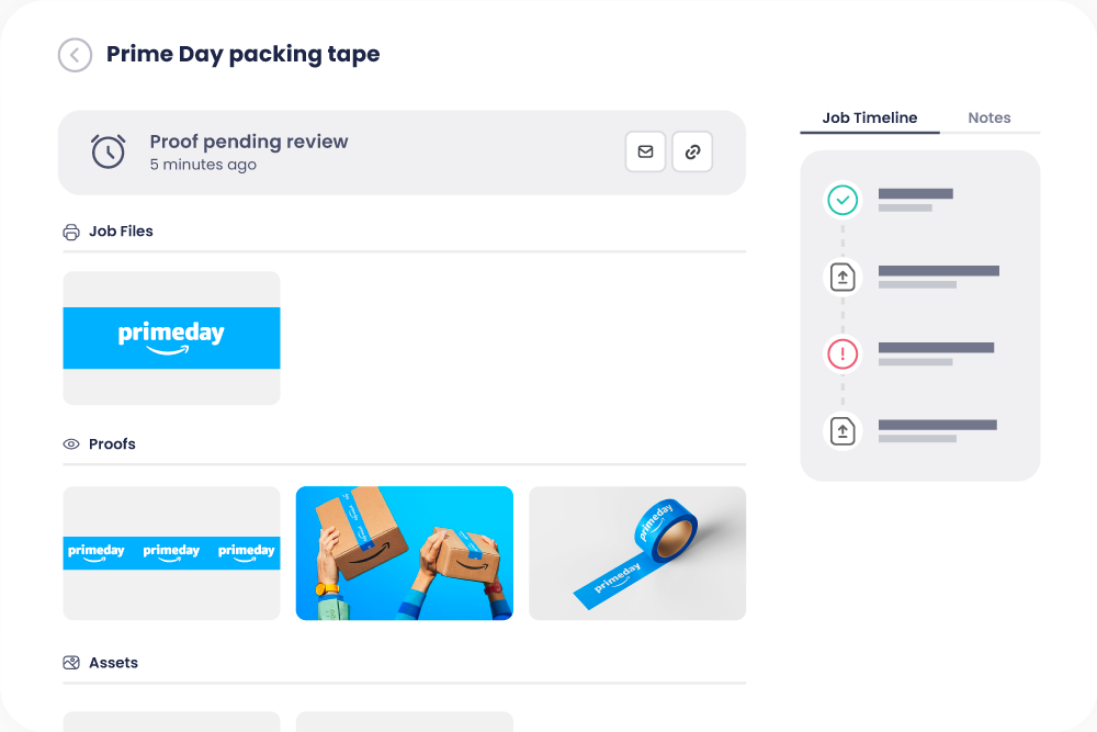 Job page with printing files and proofs organised